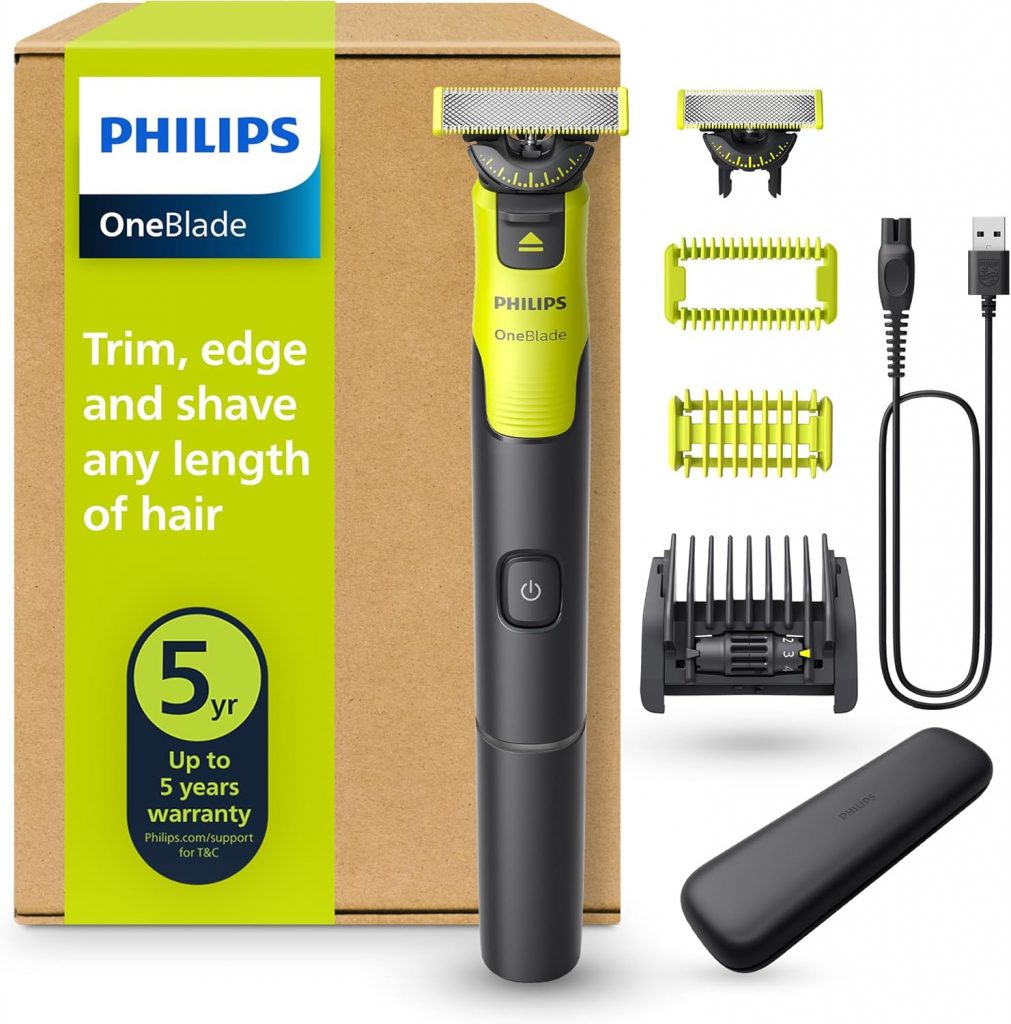 Philips OneBlade 360 Face & Body mit App-Anbindung – Elektrischer Bartschneider, Rasierer und Bodygroom mit 360-Technologie, verstellbarer 5-in-1-Trimmaufsatz, 1x Körper-Kit, Reiseetui, QP4631/