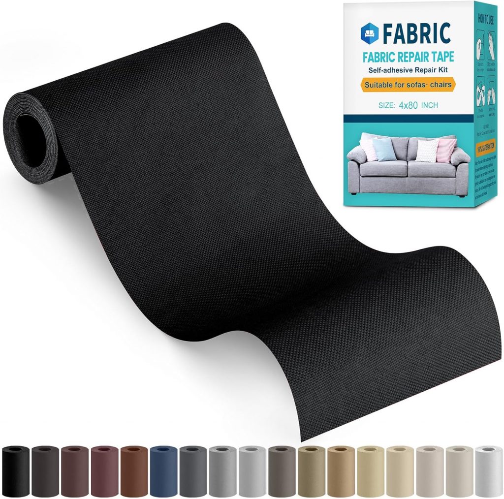Flicken Selbstklebend Stoff, 10x200cm Leinenstoff Reparatur Patches Selbstklebend, Textilklebeband Reparaturflicken für Sofas, Autositze, Kleidung, Kissen Schwarz