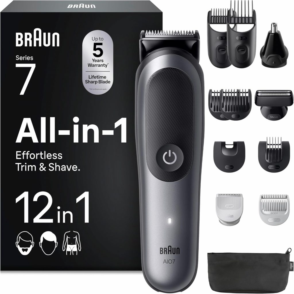 🤴 Braun All-in-One Series 7, 12-in-1 Multigroom, Barttrimmer, Nasenhaartrimmer, Haarschneidemaschine für Gesicht, Kopf und Körper, 120 Min Akku, 14 Längen (0.1–21 mm), Wasserdicht, AIO7545, Grau66,98€ statt 109,99€ – 4 🔥🚚 Verkauft durch Amazon und Versand durch Amazon4,403 Bewertungen: 4.4 / 5.0 ⭐️⭐️⭐️⭐️🛒 zu Amazon https://www.amazon.de/dp/B0DQWLG36G/?th=1&tag=preisfehlerheute-21#038;psc=1&tag=preisfehlerheute-21