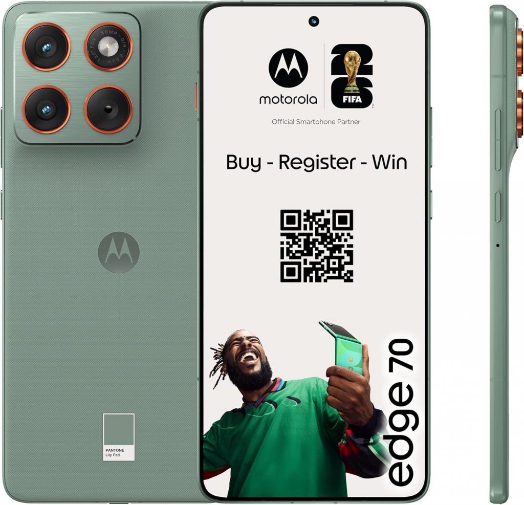 Motorola Edge 70 Smartphone (Robustes 6,67"-Super-HD+-Display Dank Corning Gorilla Glass 7i, 50-MP-Kamera, 12/512 GB, 4800 mAh, 68W-TurboPower-Aufladen) Pantone Lily Pad, inkl. Schutzcover
