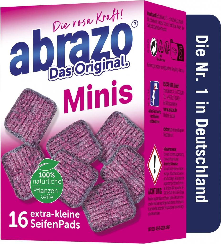 abrazo Minis – 16 Reinigungskissen für Töpfe, Grill, Backofen, handlicher Spülschwamm mit Veganer Pflanzenseife, Küchenschwamm, Reinigungsschwamm2,18€ statt 3,29€➡️ https://www.amazon.de/dp/B0854HQ2MX/?tag=preisfehlerheute-21