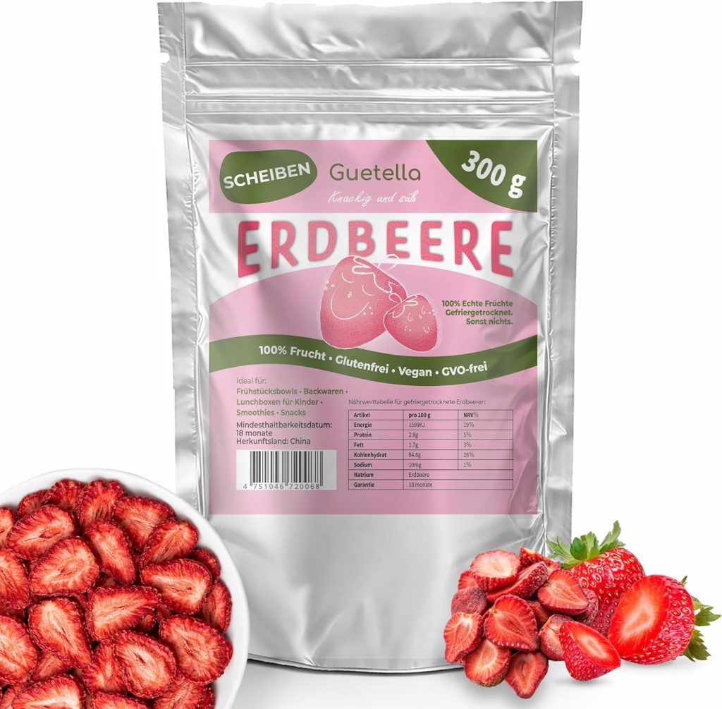 Gefriergetrocknete Erdbeeren – 10 Frucht ohne Zusatzstoffe – Knusprige Erdbeerchips – Vegan, natürlich – Snack & Topping