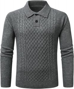 Allthemen Herren Pullover Winter mit Kn&ouml;pfen Strickpullover Revers Sweater mit Zopfmuster Winterpullover Strick Grau L9.99&euro; statt 39.99&euro;➡️ https://www.amazon.de/dp/B0FCBDSX15/?tag=preisfehlerheute-21