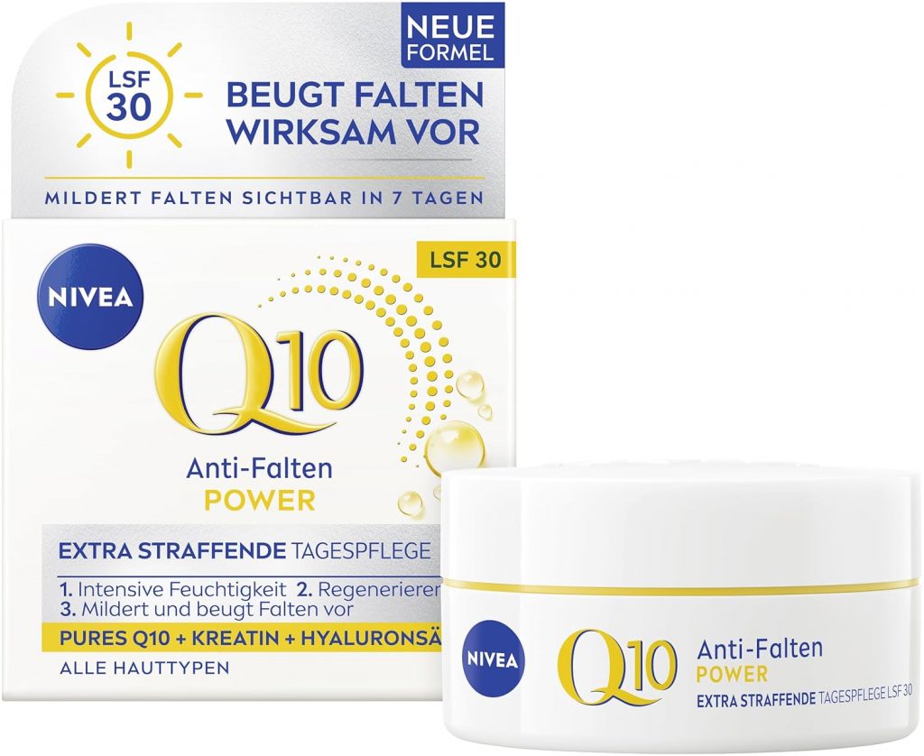 🤴 NIVEA Anti-Falten POWER Q10 Extra Straffende Tagespflege LSF 30, Gesichtspflege mildert & beugt Falten vor, straffende Tagescreme mit purem Q10, Kreatin & Hyaluronsäure (50 ml) (Packung mit 2)