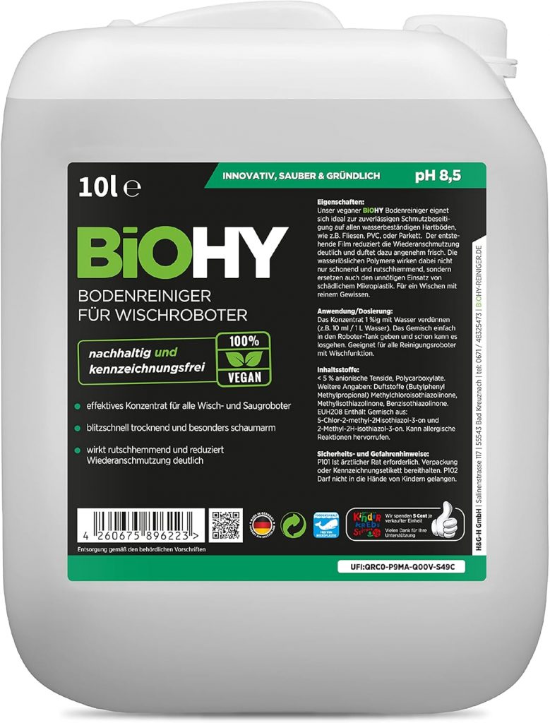 👑 BiOHY Bodenreiniger für Wischroboter (10 Liter Kanister) | Reinigungsmittel Konzentrat für alle Wisch & Saugroboter mit Nass-Funktion | Schaumarm & Streifenfrei | Für alle Böden28,34€ statt 51,30€ - 45,00 % 🔥🚚 Verkauft von bioreiniger24com und Versand durch Amazon15,350 Bewertungen: 4.4 / 5.0 ⭐️⭐️⭐️⭐️🛒 zu Amazon https://www.amazon.de/dp/B08BWQ12ZS/?amp%3Btag=preisfehlerheute-21&%3Bamp%3Bth=1&%3Bamp%3Bpsc=1&tag=preisfehlerheute-21