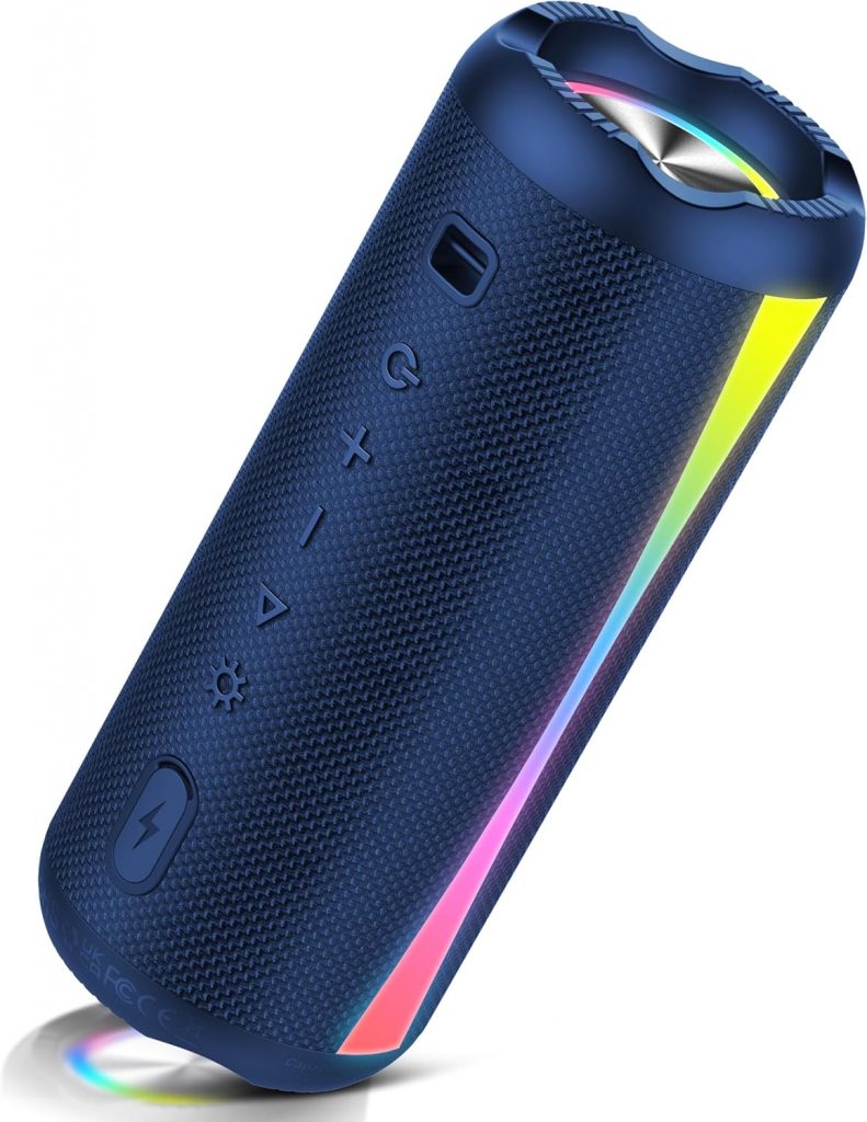 Bluetooth Lautsprecher, Musikbox Bluetooth 5.4, Wireless Lautsprecher, RGB Licht, TWS Paarung, IPX7 Wasserdicht, 20W Loud Stereo Sound, 20 St Tragbar Outdoor Speaker für Reisen, Sport, Party, Blue