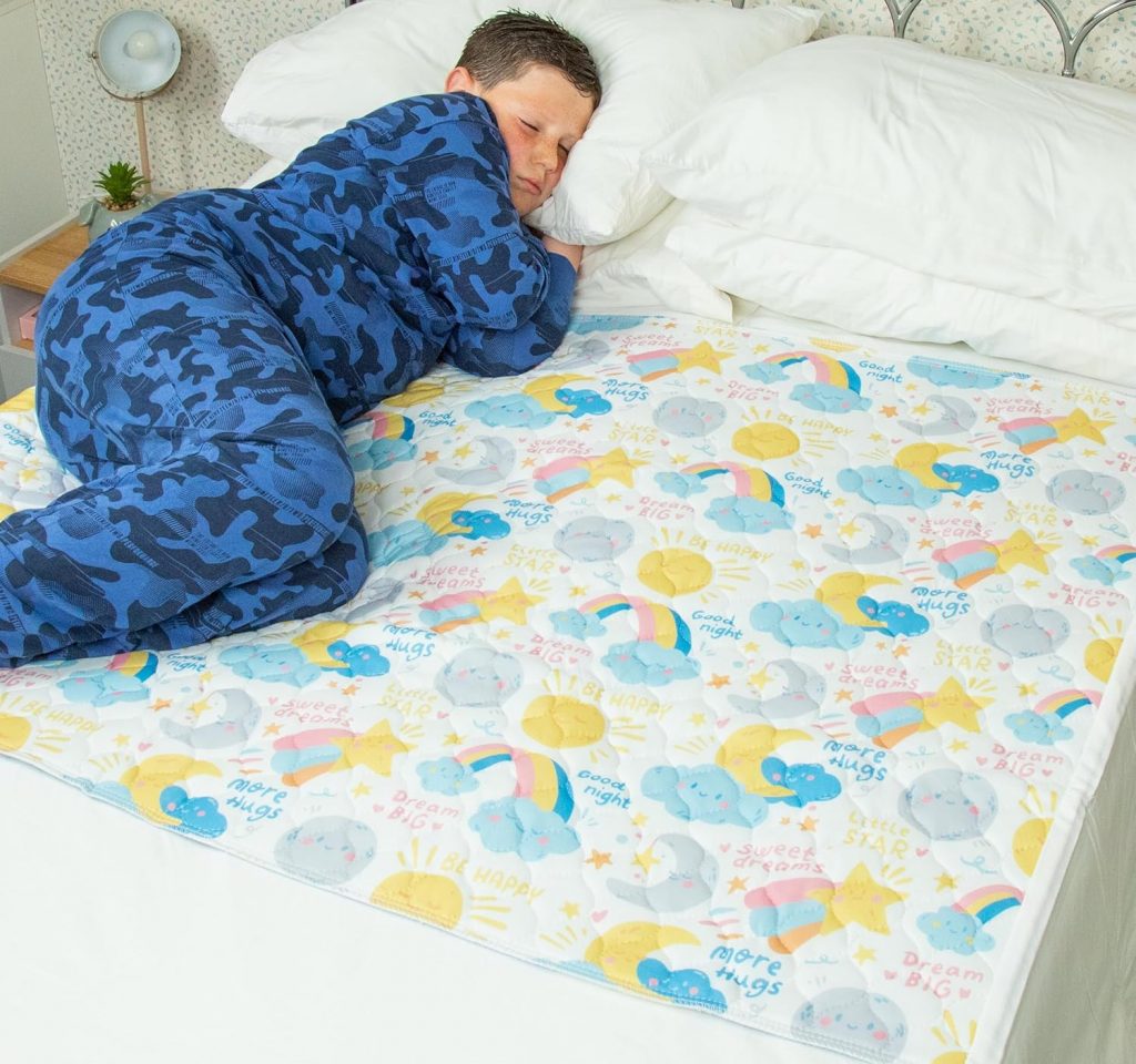 Bedwetz Waschbare Kinder-Bettauflage | Passend für Familien- und Doppelbetten | Wasserdichter Matratzenschoner bei Inkontinenz, atmungsaktiv mit Seitenfalten |2er-Pack Mond