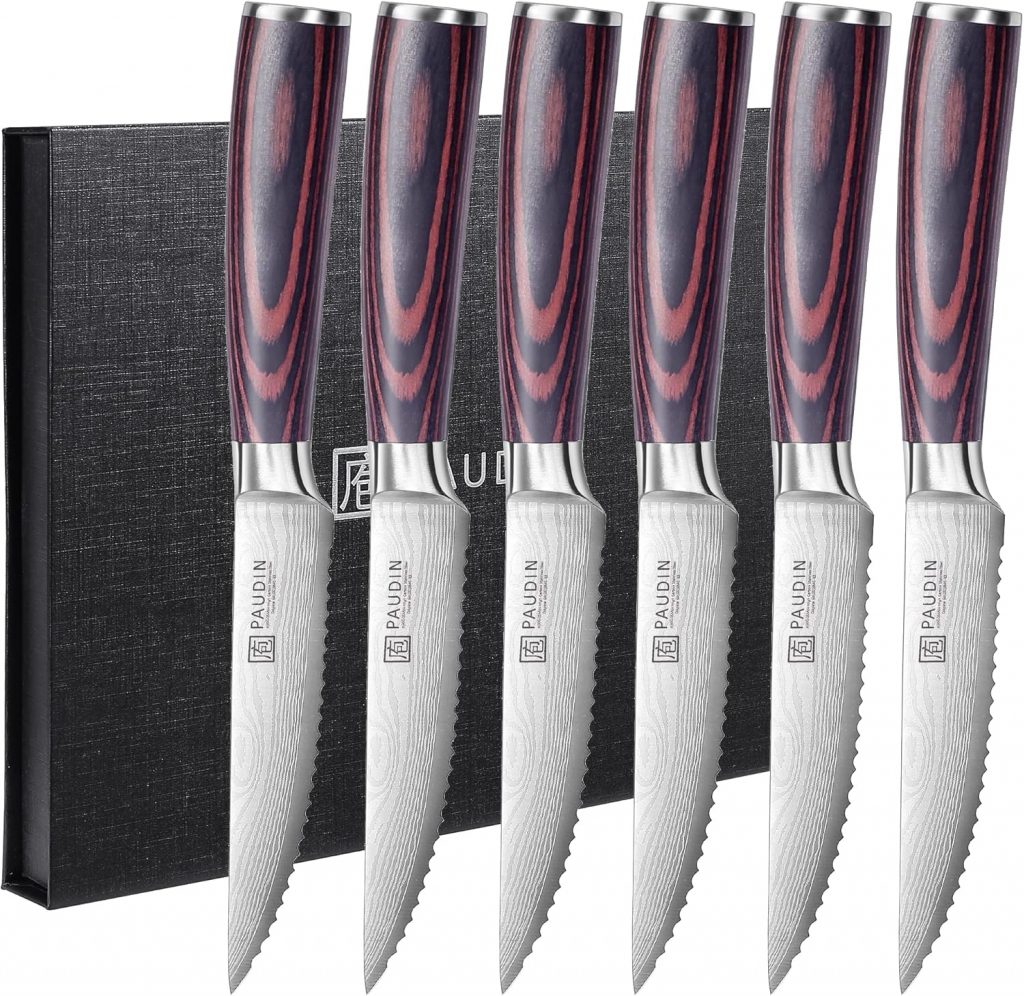 👑 PAUDIN Steakmesser 6-teiliges Set, hochwertiger deutscher Edelstahl Steak Messer, ultrascharfe gezackte Klinge und ergonomischer Holzgriff, Tafelmesser mit Geschenkbox44,00€ statt 63,99€ – 32,0 🔥🚚 Verkauft von PaudinStore EU und Versand durch Amazon299 Bewertungen: 4.7 / 5.0 ⭐️⭐️⭐️⭐️⭐️🛒 zu Amazon https://www.amazon.de/dp/B09WTQLVDR/?th=1&tag=preisfehlerheute-21#038;psc=1&tag=preisfehlerheute-21