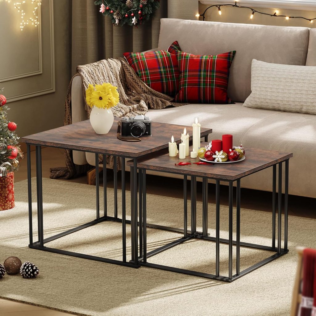 👑 YITAHOME Couchtisch 2er Set, Wohnzimmertisch Holz mit Metallrahmen, Modern Bauernhaus Cocktail für Wohnzimmer Esszimmer Küche