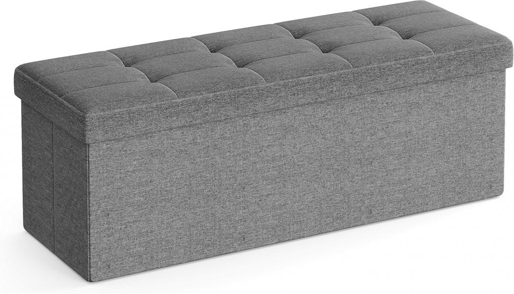 SONGMICS Sitzhocker mit Stauraum, klappbare Sitzbank, 38 x 110 x 38 cm Fußbank, Aufbewahrungsbox, bis 300 kg belastbar, für Wohnzimmer Schlafzimmer Flur, schiefergrau LSF77K