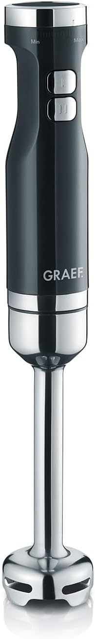 GRAEF Stabmixer HB502 Schwarz – 800 Watt, 4 Edelstahlklingen, Edelstahlpürierstab mit Anti-Spritz-Funktion, stufenlose Drehzahlregelung, stufenlose Regelung, Turbotaste