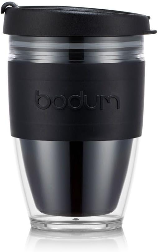 👑 BODUM 11889-01S JOYCUP Reisebecher, doppelwandig, 0,25 l, schwarzes Band, Kunststoff, Schwarz