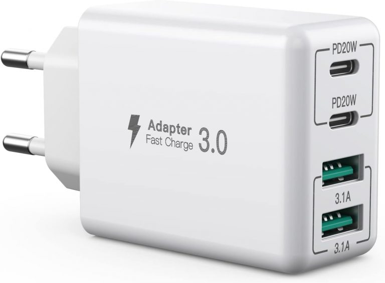👑 USB C Ladegerät, 40W 4 Ports USB C Ladegerät Block, Schnellladeblock Dual Port PD3.0+QC Wandstecker Multiport USB Netzteil Kompatibel mit iPhone 17/16/15/14/13/12/11/Pro Max/XS/XR/8/7/Samsung/Tablet