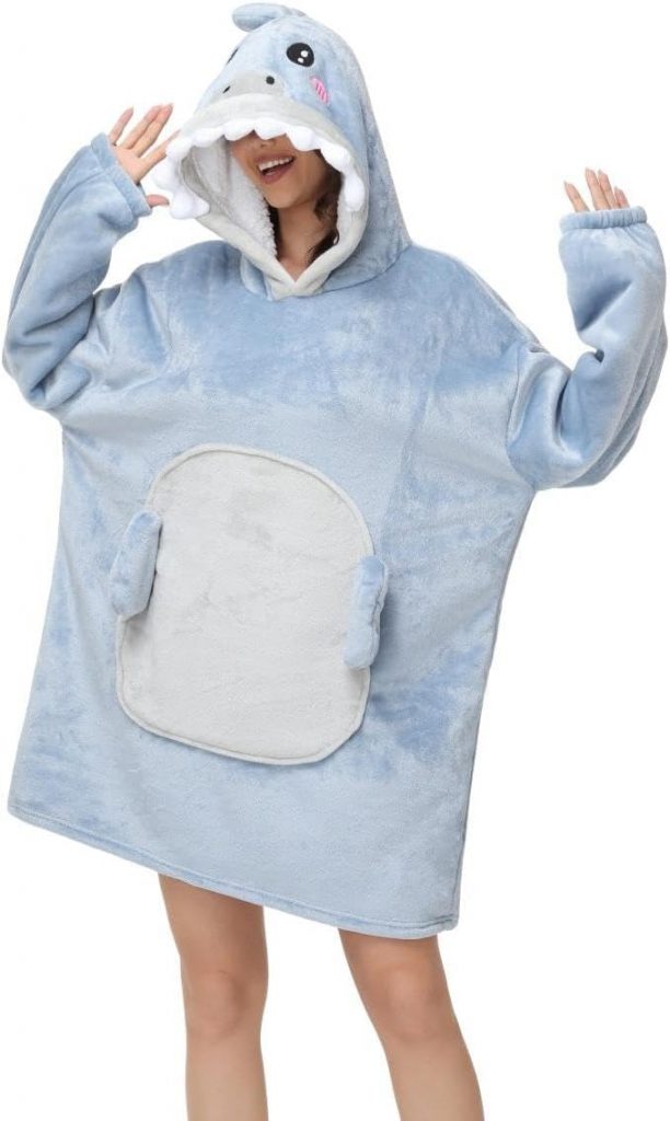 Kuscheldecke zum Anziehen mit Ärmeln und Kapuze Winter Comfy und Warm Sofadecke Unisex Übergroßes Tiere Decken Pulli…