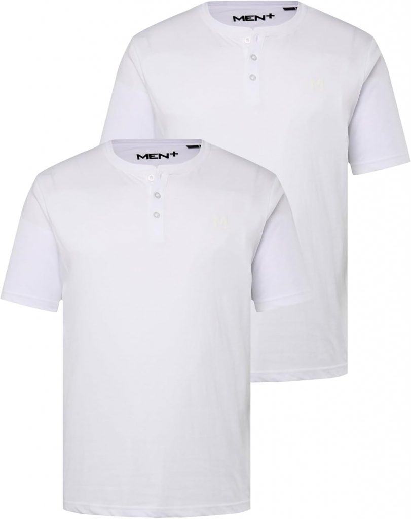 Men Plus Herren große Größen Übergrößen Menswear L-8XL Henley, 2er-Pack, Basic, Halbarm, Rundhals schneeweiß 3XL…