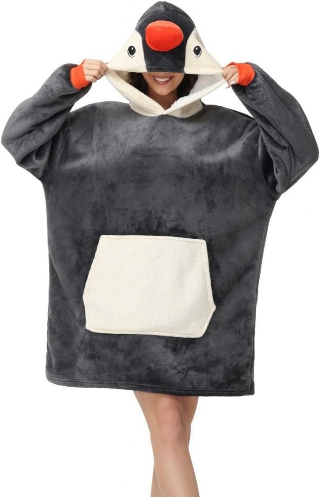 chuangminghangqi Unisex Kuscheldecke zum Anziehen mit Ärmeln und Kapuze Winter Comfy und Warm Sofadecke Übergroßes Pinguin Decken Pulli Damen Lustige Riesen Hoodie Decke