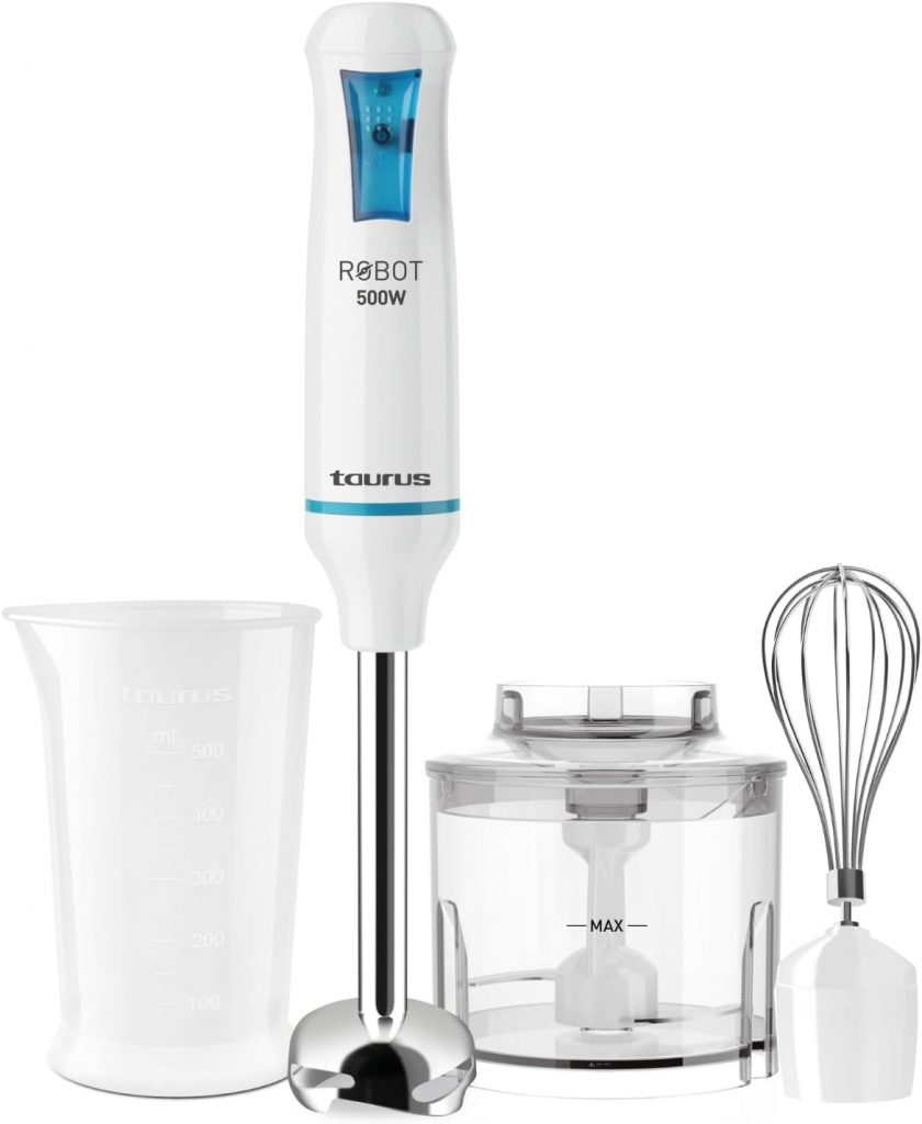 Taurus Stabmixer-Set | ROBOT 500 PLUS INOX | 20 Geschwindigkeitsstufen | 500 W | Elektrisch | inklusive P&uuml;rierstab | Schneebesen | Mixbeh&auml;lter | Zerkleinerer | Sp&uuml;lmaschinenfest | Weiss11.93&euro;