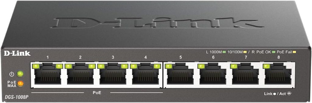 D-Link DGS-1008P, 8-Port Layer 2 Unmanaged PoE Gigabit Switch (4 x 10/100/1000…