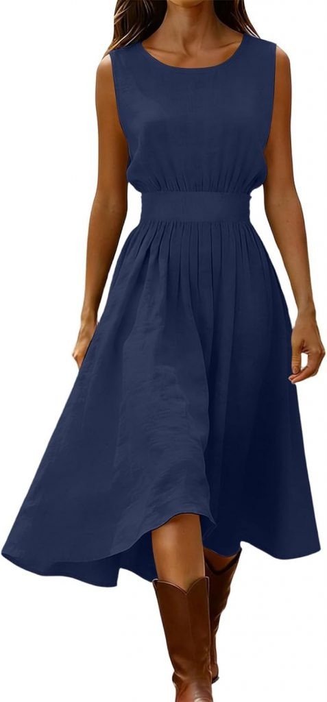 Sommerkleid Damen Baumwolle Leinen Strandkleid Atmungsaktiv Damenkleid Ärmellos Kleid Trägerkleid Leinenkleid…