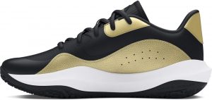 🤴 Under Armour Unisex UA Lockdown 7 Low, strapazierfähige Basketballschuhe mit niedrigem Schaft, leichte und atmungsaktive Sportschuhe, Black Metallic Gold Black, 42 EU