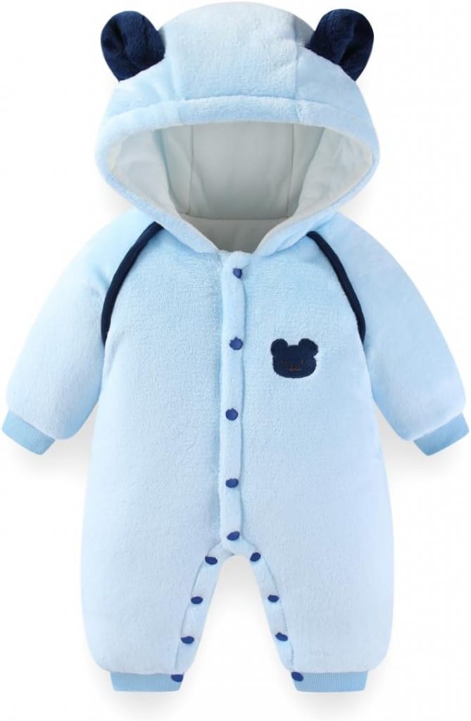 DivingBirds Baby-Schneeanzug mit Kapuze, Bärenfleece-Jumpsuit, warme Winterkleidung für Neugeborene, Bodysuits 6-9 Monate