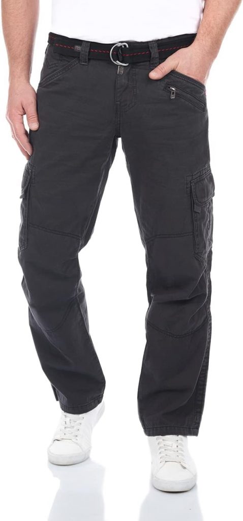 Timezone Cargohose Herren mit Gürtel BenitoTZ Loose Fit Cargo Hose Taschen Baumwolle, Farbe:Dark Grey (9889), Größe:40W / 30L