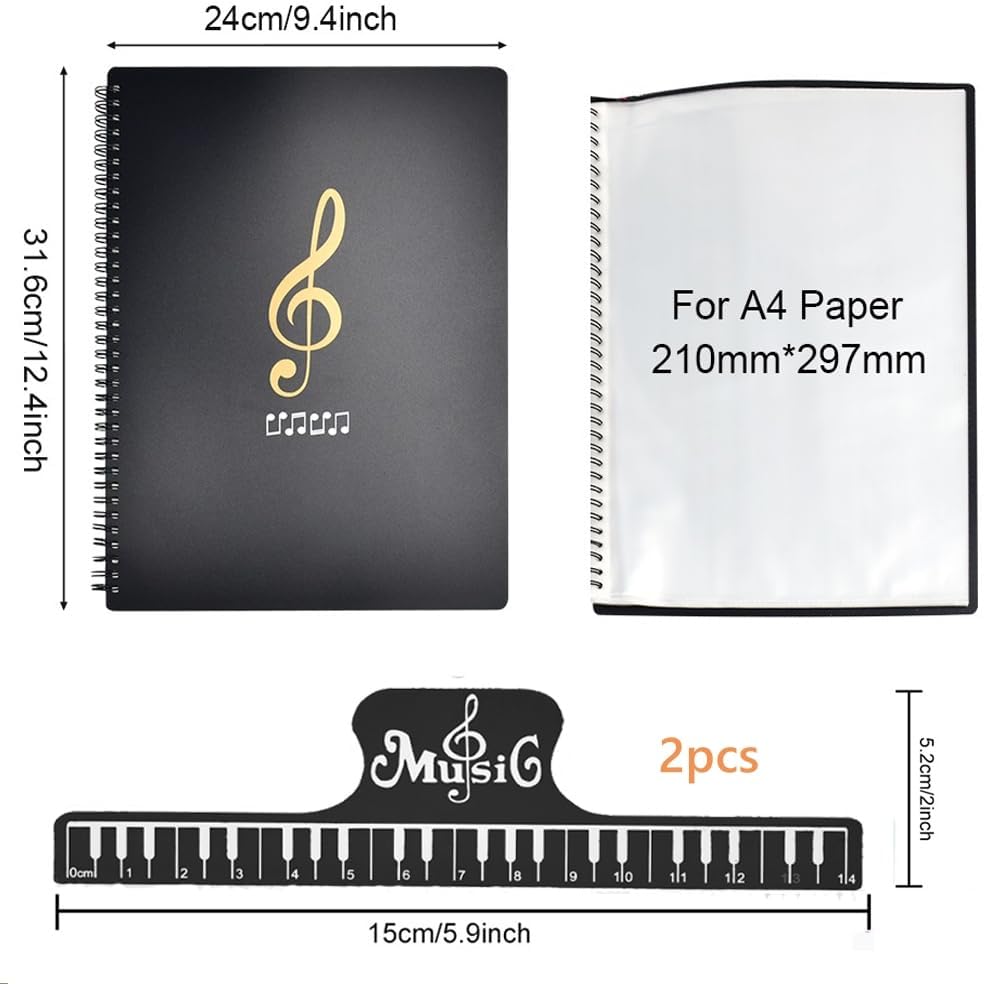 ADERTOS Notenmappen A4 Chormappen Schwarz Notenordner Mappe für Notenblätter 50 Tasche Leere Musiknote Mappe…