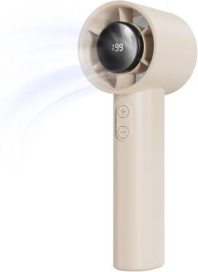 LUXVANO Handventilator - Tragbarer Mini Ventilator mit 1–199 Stufen, LED-Display, bis zu 13 Stunden Laufzeit, Kleiner USB Ventilator mit Akku für Büro, Reisen, Outdoor, Schminken, Beige