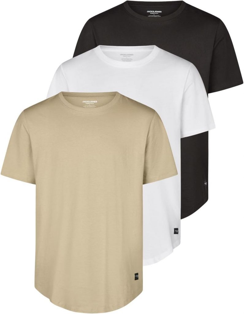 JACK & JONES Tshirt Herren lang geschnitten Set 10 Bio-Baumwolle Regular Fit…