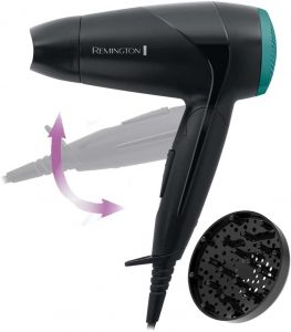 Remington Haartrockner [klein & klappbar & leistungsstark] On The Go (2000 W, weltweite Spannungsanpassung 120/220-240V, Stylingdüse & Diffusor, 2 Kombi-Heiz- & Gebläsestufen) Reisehaartrockner D