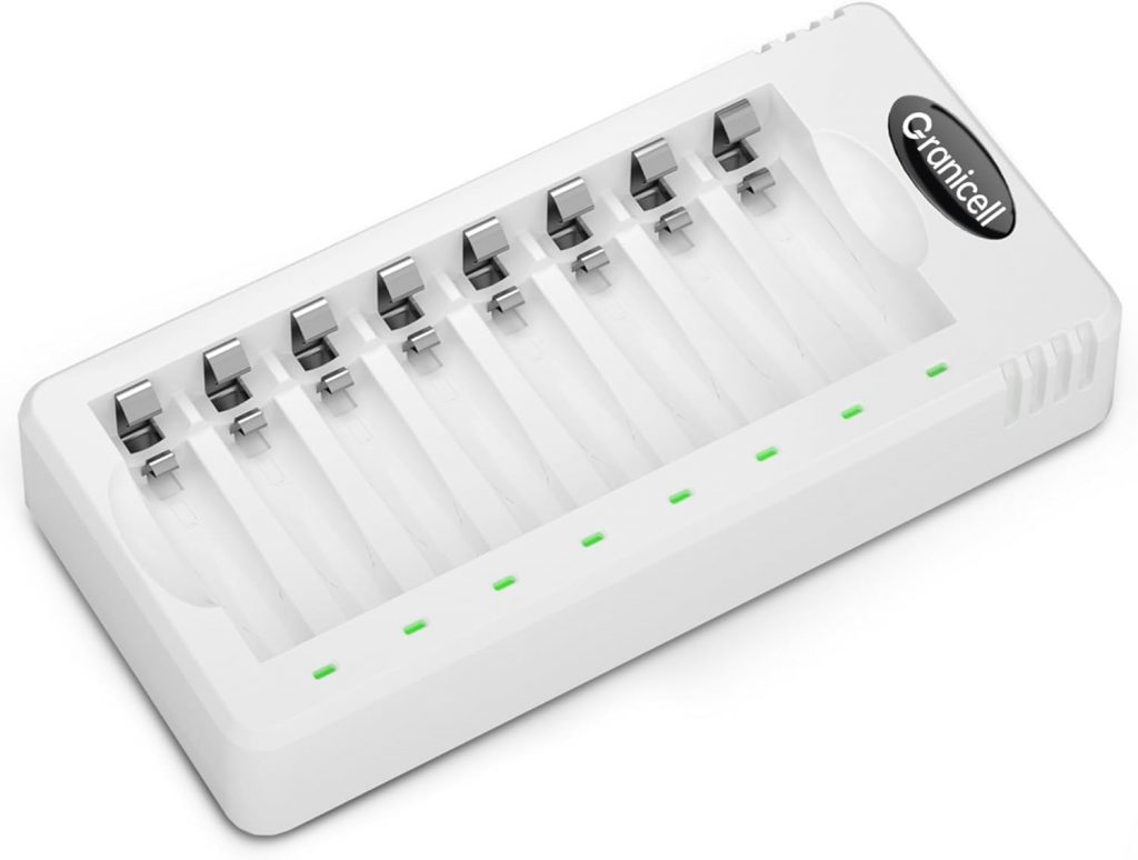 Granicell 8-Slot Akku Ladegerät für AA AAA NI-MH Batterien, Intelligentes Schnellladegerät für Haushaltsbatterien…