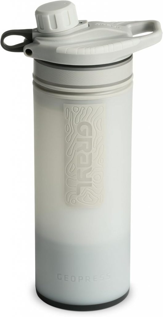 GRAYL GeoPress 710ml Outdoor Wasserfilter Trinkwasser I Eliminiert 99,99% aller Bakterien und Viren I Perfekt für Camping, Survival und Reisen (Peak White)
