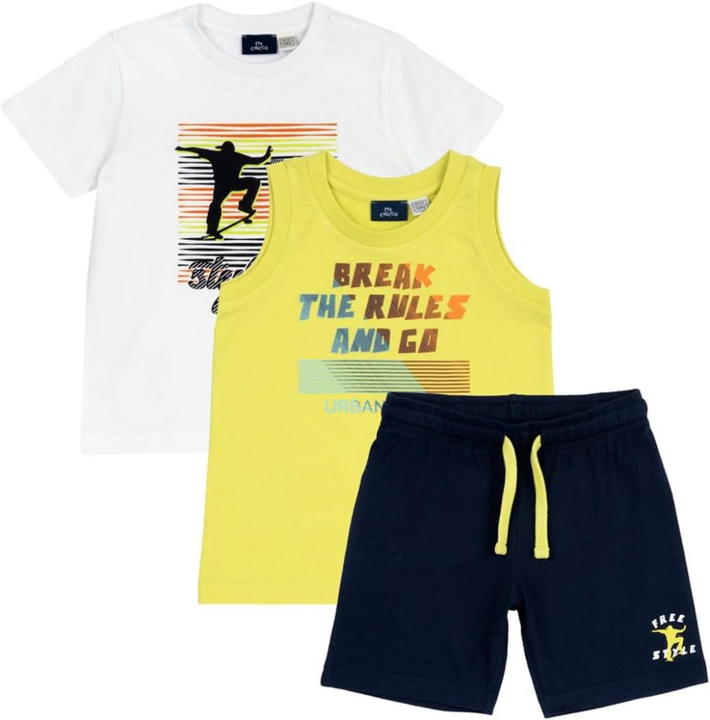 Chicco, Set für Kinder, T-Shirt, Shorts Und Unterhemd, Aus 10 Baumwolle, Für Modische Frühlings- Und Sommeroutfits, Kinderbekleidung