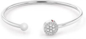 🤴 Tommy Hilfiger Jewelry Offenes Bangles Armband für Damen aus Edelstahl mit Kristallen - Erhältlich aus Gold, Nelkengold oder Silber