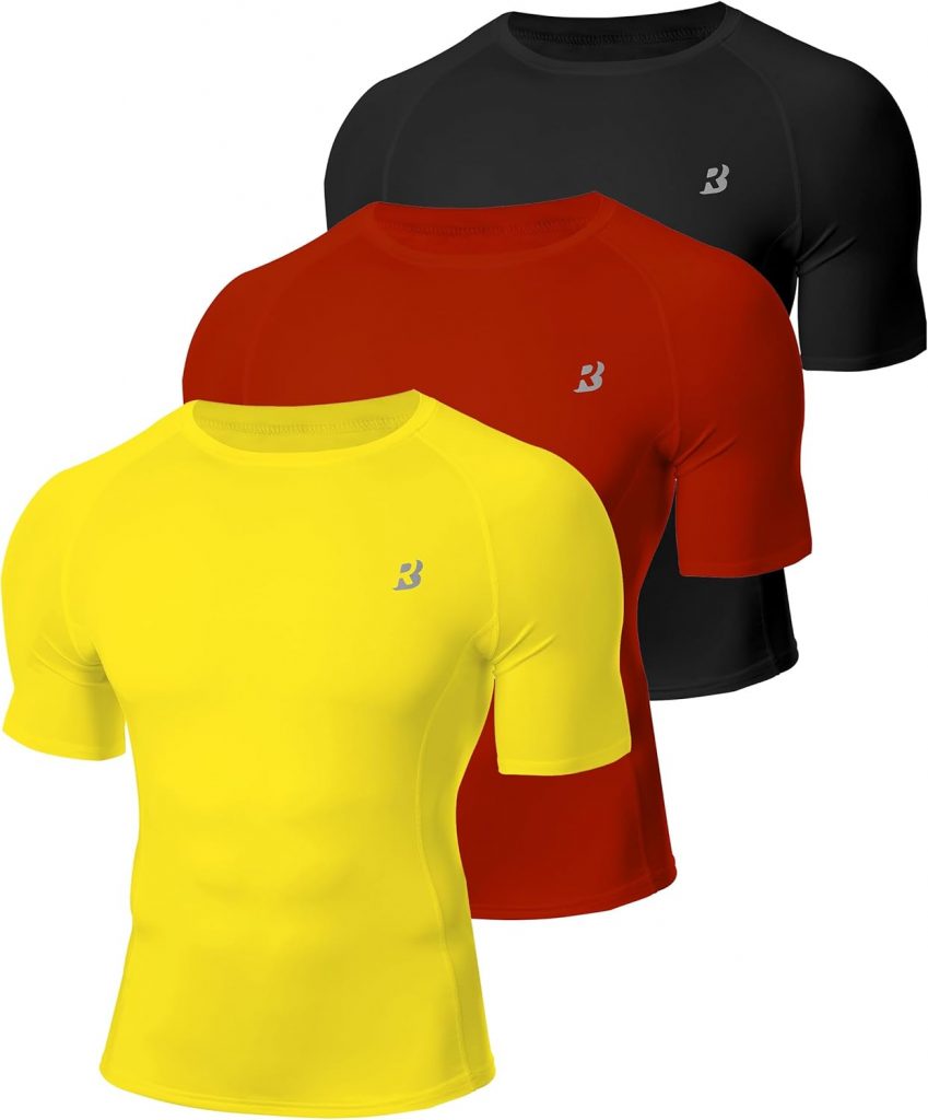 WISMBOX 3er Pack Kompressionsshirt Herren Kurzarm, Elastisch Atmungsaktiv & Schnelltrocknend, für Fitness, Training…