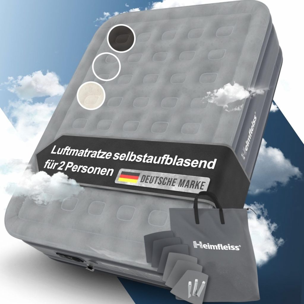 Heimfleiss® Luftmatratze selbstaufblasend 150×200 cm Premium Luftbett 2 Personen…