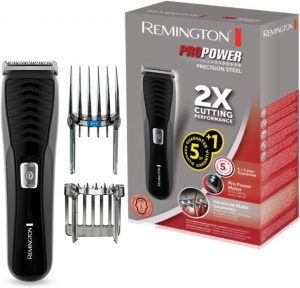 Remington Haarschneidemaschine HC7110, (LED-Ladekontrollanzeige, Edelstahlklingen, 17 Längeneinstellungen + 2 Aufsteckkämme, Netz-/Akkubetrieb, Lithium) Haarschneider ProPower Precision, Schwarz