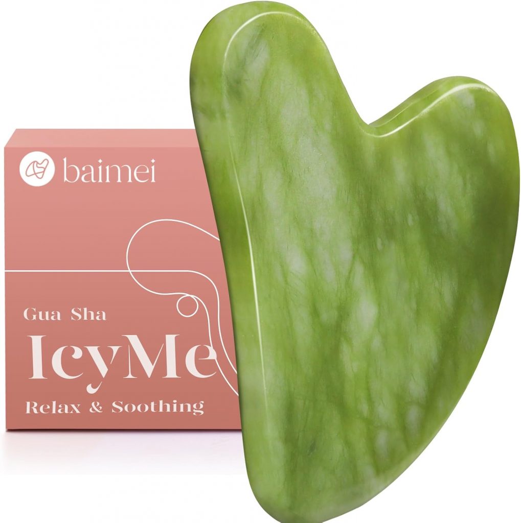 BAIMEI Gua Sha Stein für Gesicht & Körper, Natürlicher Jade Gua Sha ，Face Massager für Skincare, Strafft Haut & Jawline, Gesichtsmassage Tool für Skincare，Geschenk für Frauen