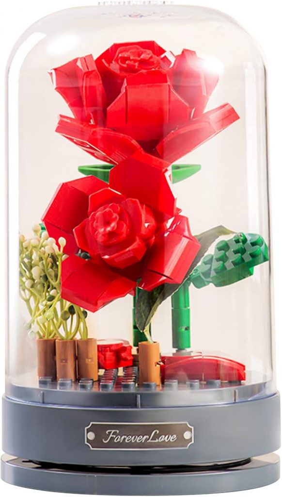 MEIEST Bausteine Blumenstrauß-Set mit Spieluhr und staubdichter Kuppel, Simulation künstliche Partikelblumensammlung…