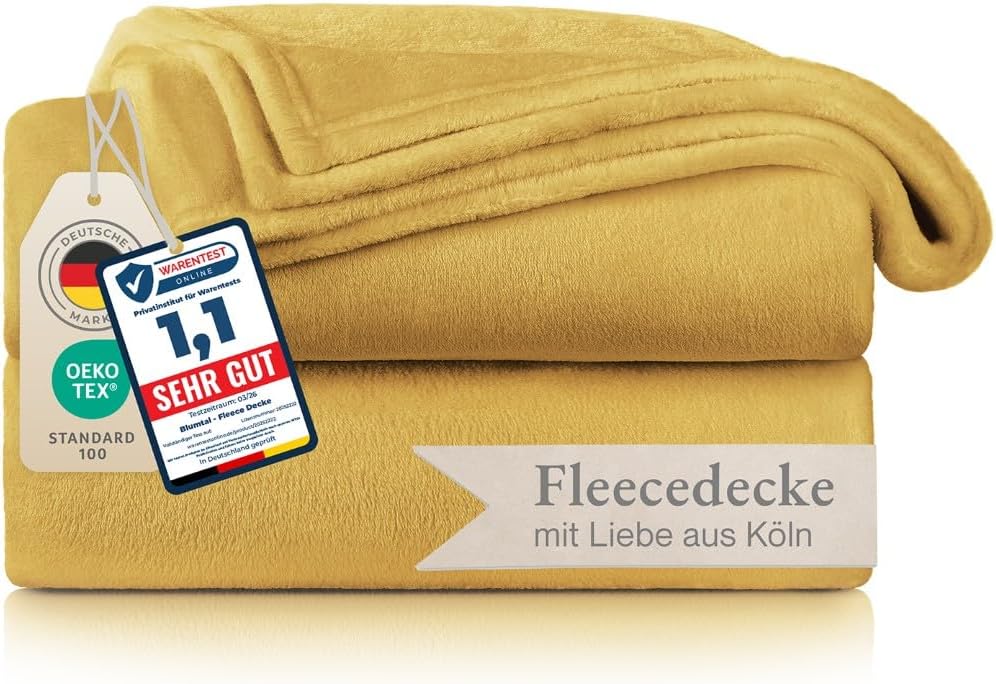 Blumtal Fleecedecke, 130 x 150 cm, Gelb, Öko-TEX®, Decke für Sofa, Cocooning – Fleecedecke, dick, flauschig, weich…