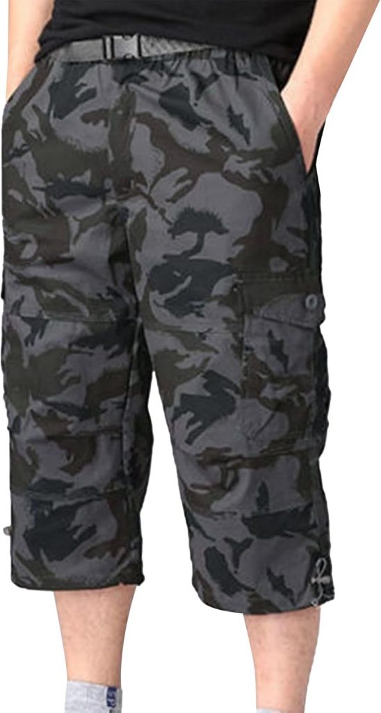 YAOBAOLE M&auml;nner Shorts Kurz Hose Herren Cargo Taschen Stoffhose Herren Trekkinghose Milit&auml;r Shorts Strandhose Ausflug Reisen Schwarze Tarnung L