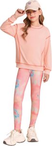 GRACE KARIN Mädchen 2pcs Kleidung Set Teenager Pullover Sweatshirts Pants Set für Herbst Winter Orange Rosa 12-13 Jahre