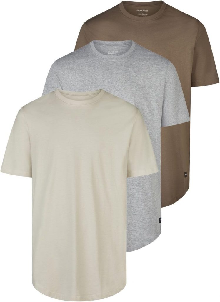 JACK & JONES Tshirt Herren lang geschnitten Set 10 Bio-Baumwolle Regular Fit…