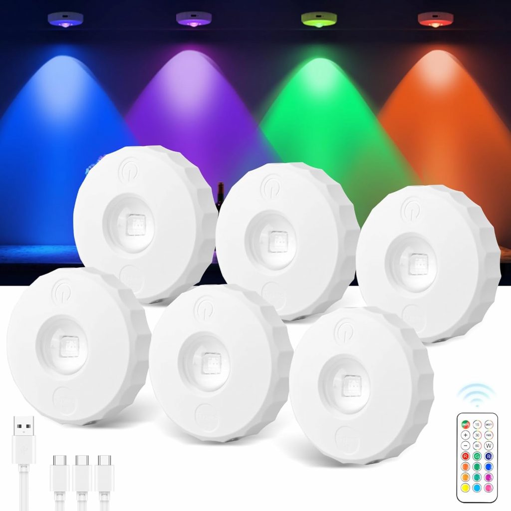 SAMALICAR Schrankbeleuchtung LED Vitrinenbeleuchtung USB Aufladbar – RGB Spots…