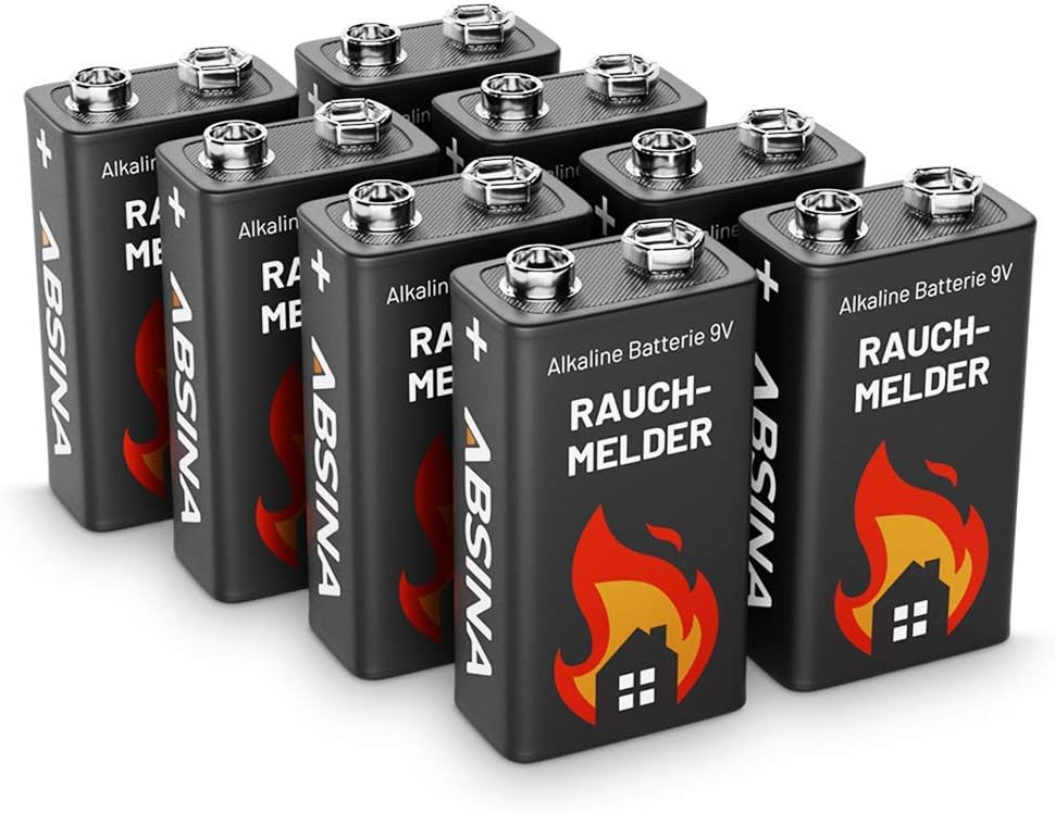 9V Blockbatterie Rauchmelder – 8er Pack Alkaline 9V Batterie langlebig & auslaufsicher – 9 Volt Blockbatterie für…