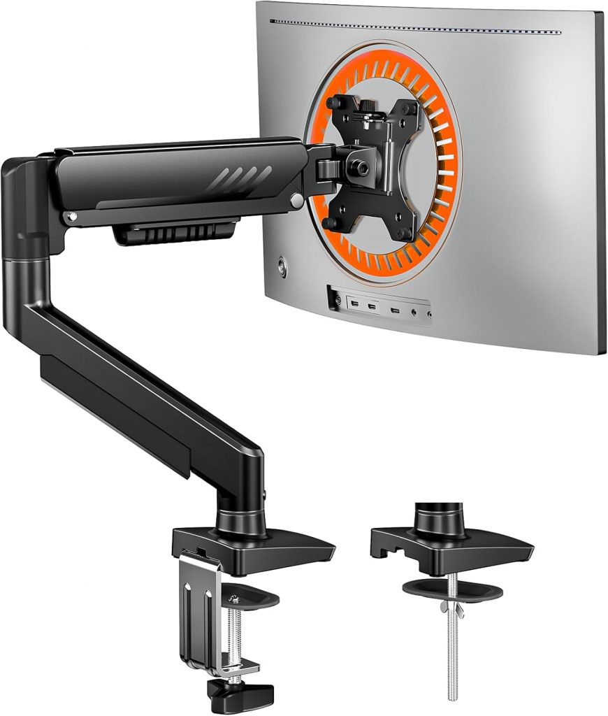 ErGear Monitor Halterung für 13-34 Zoll Bildschirme [Upgraded – Schluss mit Absacken] Monitor Arm Werkzeuglose Schnellmontage bis 9kg, Monitorhalterung mit Kabelmanagement, VESA 75 & 100 mm