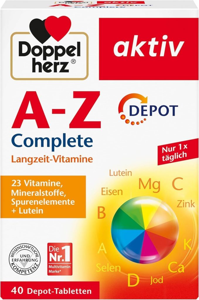 Doppelherz A-Z Complete – Langzeit-Vitamine – 23 Vitamine, Mineralstoffe & Spurenelementen PLUS Lutein – 40 DEPOT-Tabletten