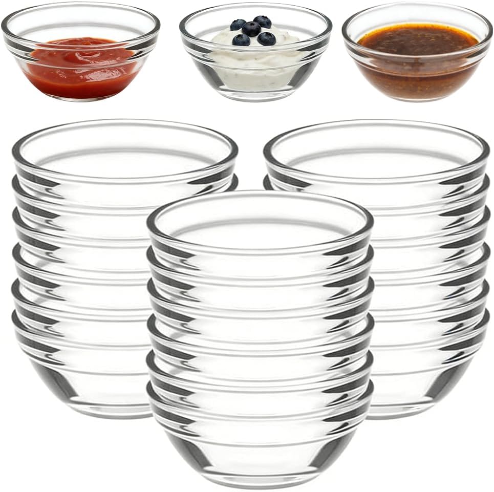 UHETLET 24 St&uuml;ck Dipschalen Glas 45ml &Oslash; 6 cm Glassch&auml;lchen Dessertschalen Glassch&uuml;ssel Dessertgl&auml;ser Glas Snackschalen Dip Sch&auml;lchen Sojasauce Sushi Sch&auml;lchen f&uuml;r Marmelade Gew&uuml;rze2,99&euro;