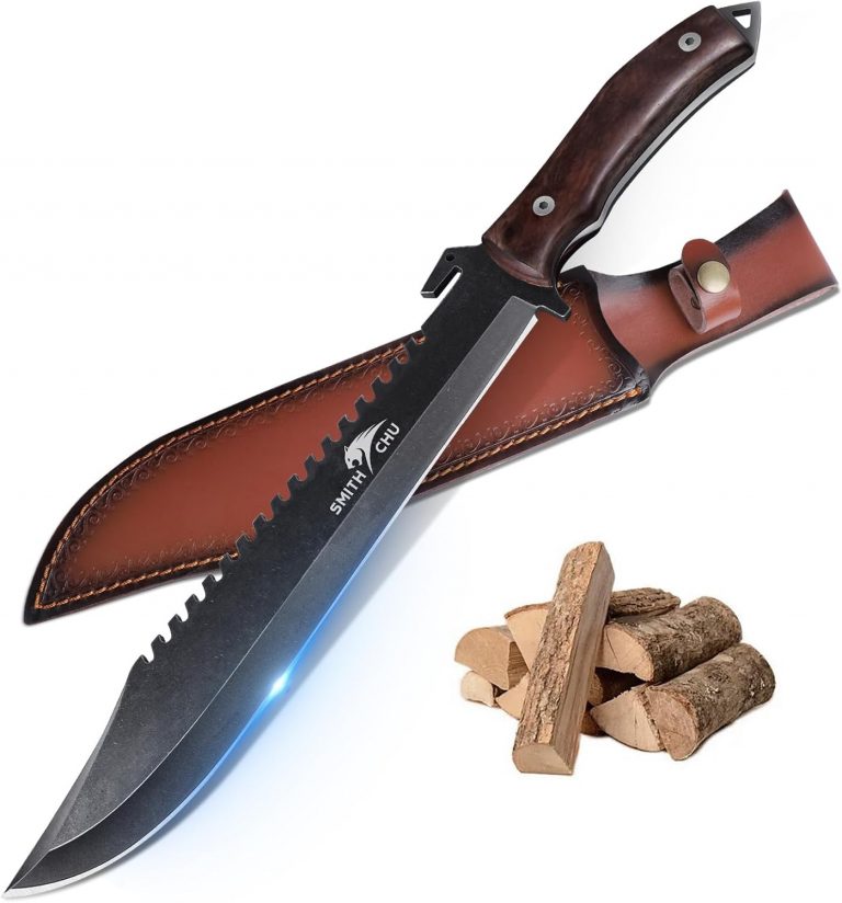 👑 SMITH CHU Großes Outdoor Messer, Überlebensmesser mit Scheide, Feststehende Klinge Gürtelmesser, Robustes Full Tang, Scharfes Survival Camping Messer für Wandern und Outdoor, Geschenk für Männer