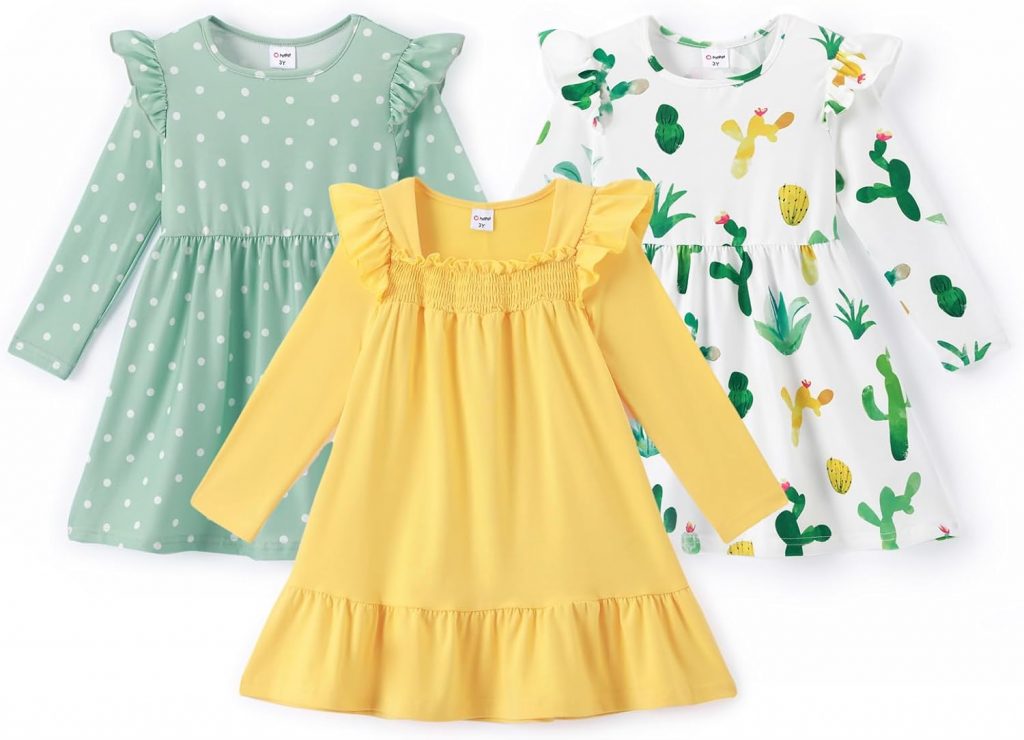 PATPAT Langarm Kleid Mädchen: 3-Teiliges Prinzessin Kleid A-Linie Herbst Blumenkleid Kinder Kleider für Einschulung…